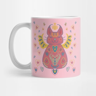 Cute Kawaii Pink Cat Angel and Hearts Mug